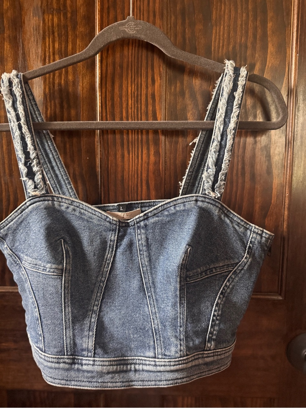 7 For All Mankind Denim Cropped Bustier Top in Blue